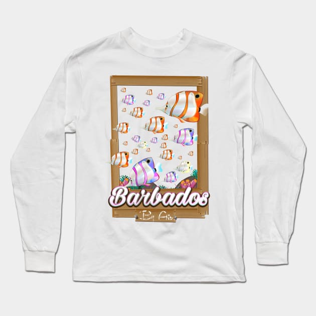 Barbados Travel Poster Long Sleeve T-Shirt by nickemporium1